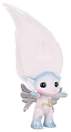 a little white toy with angel wings on it's head and tail, standing in front of a white background