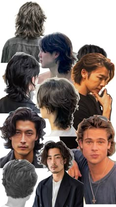 Med Length Haircuts Men, Mens Wolf Cut Straight Hair, Wolf Cut Mens Short, Wolfcut Men Short, Wolfcut Men Straight Hair, 90s Haircuts Men, Asian Men Wolfcut, Textured Wolf Cut Men, Half Up Half Down Hair Men