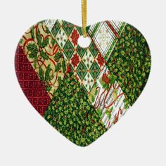 an ornament shaped like a patchwork heart