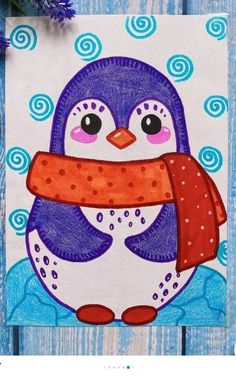 a drawing of a penguin with a scarf