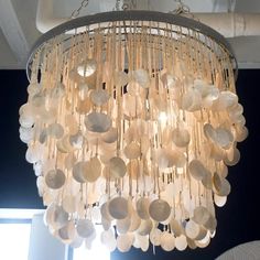 made goods henry silver and capiz Capiz Chandelier, Capiz Shell Chandelier, Shell Chandelier, Shells Diy, Modern Lighting Chandeliers, Foyer Lighting, Sea Crafts, B 12, Diy Chandelier