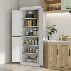 an open refrigerator in the middle of a kitchen