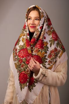 Ukrainian 120*120 fringe Floral Shawl Folk style scarf white Ethnic Folk Wool Slavic Chic Boho Classic Design Gift Halloween Ukraine by EmbroideredCloth on Etsy Ukrainian Scarf, Bohemian Scarves, Sailor Scout, Wool Gifts, Special Gifts For Mom, Sailor Moon Stars, Big Scarf, Floral Shawl, Sailor Senshi