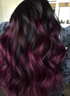 Red Balayage Hair, Wine Hair Color, Plum Hair, Wine Hair, Dark Red Hair, Purple Highlights, Balayage Blonde