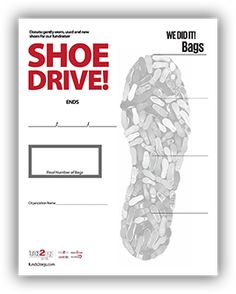 a shoe drive poster with the words shoe drive on it