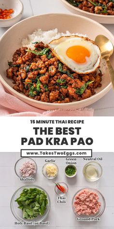 the best pad kra pao recipe with ingredients in bowls