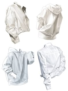 four different types of white clothing on a white background with clippings to the left