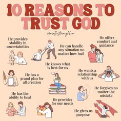 a poster with the words 10 reasons to trust god on it and pictures of people