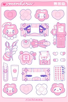 a pink sticker sheet with various items on it