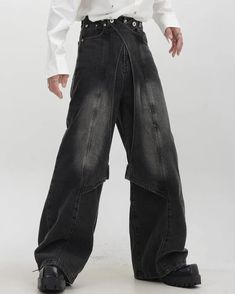 LUCE GARMENT 24SS COLLECTION Wide Leg Denim Pants, Gold G, Edgy Style, Edge Design, Wide Leg Denim, Edgy Fashion, Denim Pants, Black Pants, Men's Fashion