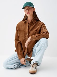 Corduroy boxy-fit shirt | Twik | | Simons Beige Corduroy Shirt Outfit, Courdroy Shirt, Brown Button Down Shirt Outfit, Fall Outfits Corduroy, Corduroy Outfits, Corduroy Outfit, Boxy Fit Shirt, Nude Shirt, Fall Outfits For Women