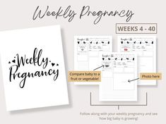 the weekly pregnancy planner is shown in black and white