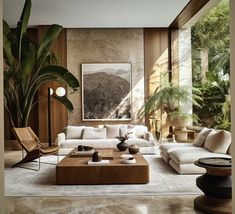 a living room filled with furniture and plants