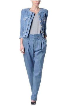 Balmain Blue Denim High Waist Pants | Runway Catalog 2020s Fashion, Tweed Shorts, High Waist Pants, Double Breasted Jacket, Denim Details, Fashion 2020, Waist Pants, High Waisted Denim, Skirt Pants