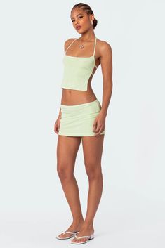 PRODUCT INFO Top Halter tie closure Double back tie Slinky fabric Matching set Polyester, Spandex Model wears size S Model height is 5'11 Item care: Wash with similar color Senior Spring Break Outfits, Mini Skirt Sets, Acl Outfits, Matching Skirt And Top Set, Visionary Fashion, Fabric Matching, Maxi Rok, Top Halter, Summer Inspo