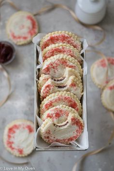 raspberry filled sugar cookies in a box