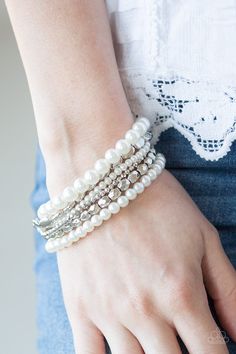 Varying in size and shape, pearly white, and shimmery silver beads are threaded along invisible thread, creating classy layers across the wrist. Features an adjustable clasp closure. Sold as one individual bracelet. P9RE-WTXX-249XX Chunky Silver Earrings, Invisible Thread, Sparkle Fashion, Clean Sterling Silver, White Pearl Bracelet, White Bracelet, Gold And Silver Bracelets, Jewelry Bracelets Silver, Silver Bead Bracelet