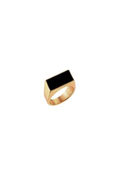 Rectangle Signet Ring- Black / Gold Modern Black Enamel Open Ring, Minimalist Open Ring With Black Enamel, Modern Everyday Rings With Rectangular Stone, Modern Everyday Ring With Rectangular Stone, Stackable Rectangular Rings For Formal Occasions, Formal Rectangular Stackable Rings, Classic Black Rectangular Ring, Trendy Black Rings For Everyday Wear, Black Trendy Rings For Everyday