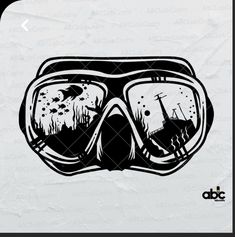 a black and white drawing of a diving goggles