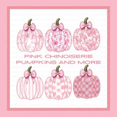 pink pumpkins and more with bows on the top, in different designs are shown