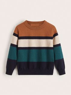 Tween Boys Extended Size Large Striped Patchwork Pullover Boys Fall Clothes Multicolor   Long Sleeve Knitwear  Pullovers High Stretch  Tween Boys Extended Size Clothing, size features are:Bust: ,Length: ,Sleeve Length: Boys Fall Clothes, Toddler Boy Sweater, Boys Fall Outfits, Fall Cardigans, Pull Oversize, Cardigan Oversized, Fall Blouse, Boys Stripes, Fall Clothes