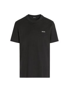 Short-sleeved T-shirt - 100% cotton - Round neck - Straight hem - Logo print on the frontComposition: 100% Cotton | Zegna Men's Short Sleeve T-shirt in Black | FW23/24 Zegna Men, Black Shorts, Logo Print, Men Short Sleeve, Pure Cotton, Cotton Tshirt, Round Neck, ? Logo, T Shirt