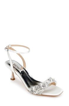 PRICES MAY VARY. Breathable leather lining Badgley Mischka Bridal Shoes, Badgley Mischka Bridal, White Heels Wedding, Beach Wedding Shoes, Heels Wedding, Kitten Heel Sandals, Womens Stilettos, Strap Sandals Women, Metallic Sandals