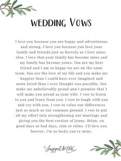 a wedding vows is written in black and white