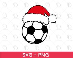 a soccer ball wearing a santa hat with the word svg - png on it