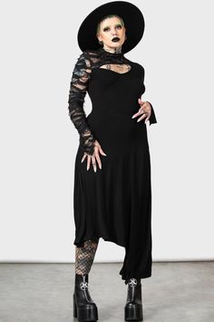 Aubrette Dress | Killstar Witchy Fashion Plus Size, Goth Maternity, Baddie Costumes, Casual Goth, Gender Neutral Clothes, Goth Look, Black Milk Clothing, Lace Skater Dress, Cocktail Attire