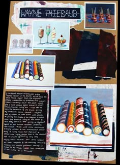 collage of various images with words and pictures on them that include wine, therabands, glasses, paper