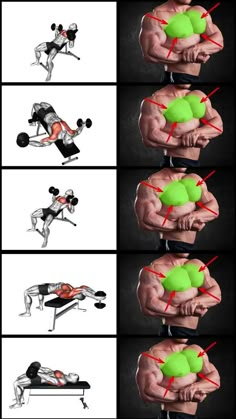 a series of photos showing how to do the same exercise with dumbbells and push ups