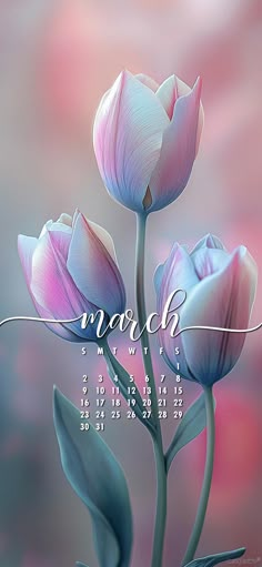 a calendar with three flowers on it