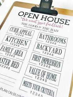 a clipboard with the words open house on it