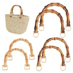 four pieces of bamboo with handles and straps on each side, all in different sizes