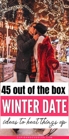 Tired of the same old winter dates? Spice things up with these 45 out-of-the-box winter date ideas that will give you and your boo a chance to chill and create unforgettable memories together. From cozy indoor activities to adventurous outdoor experiences, this list has it all. Don't let the cold weather dampen your romance - take action and plan your next date now!" Date Night Ideas Out Of The House, Husband Romantic Ideas, Cute Date Ideas Aesthetic Winter, Free Indoor Date Ideas, Indoor Date Night Ideas Romantic Fun, December Date Night Ideas, Cheap Romantic Ideas, Winter Date Night Ideas At Home, Things To Do In Winter With Boyfriend