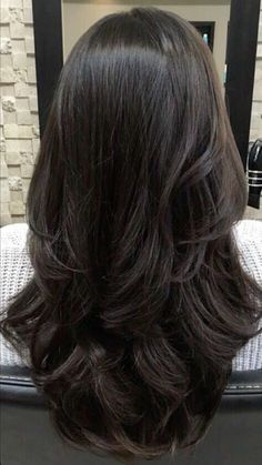 Chocolate Dark Brown Hair Color, Butterfly Haircut Black Hair, Dark Dimensional Brunette, Dark Brown Cool Tone Hair, Dark Brown Hair Almost Black, Cool Tone Dark Brown Hair, Long Dark Brown Hair With Layers, 2000s Layered Hair, Black Brown Hair Color