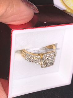 Comes with free appraisal and a certificate of authenticity card beautiful gift box Not CZ Not moissanite Not lab made All natural diamonds NOT plated Custom made Not refundable Barcode 98552 Ring Size 7 Metal Type 10kt Yellow Gold Approx. Gram Weight 2.52 Total Gemstone Carat Weight 1/6 Primary Gem Type Diamond Primary Gem Shape Round Primary Gem Color G-H Primary Gem Clarity SI-l1 Primary Gem Setting Pave-set Moissanite Bridal Sets With Diamond Cut As Gift, Gold Cubic Zirconia Bridal Sets As Gift, Gold Cubic Zirconia Bridal Sets For Gift, Diamond Cut Moissanite Bridal Sets As Gift, Gift Moissanite Bridal Set With Diamond Cut, Emerald Cut Moissanite Cluster Gift Ring, Dazzling Bridal Sets With Diamond Accents As Gift, Diamond Cluster Ring Princess Cut Gift, Classic Cluster Ring With Pave Setting For Gift