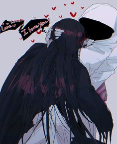 an anime character with long black hair wearing a veil