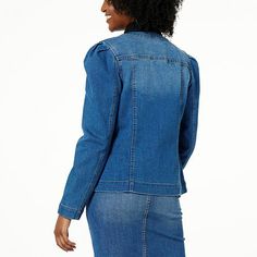 Colleen Lopez Pleated Sleeve Denim Jacket  Runway-level style updates this classic look. The pleated sleeves on this denim jacket will make you a crowd stand-out. Stretch Denim Outerwear For Fall, Fall Cotton Denim Top, Stretch Denim Blue Top For Fall, Stretch Denim Top For Fall, Trendy Stretch Denim Jacket For Spring, Tailored Single-breasted Long Sleeve Denim Jacket, Oversized Single-breasted Collared Denim Jacket, Single-breasted Long Sleeve Cotton Denim Jacket, Single-breasted Collared Denim Outerwear