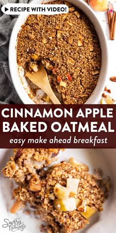 cinnamon apple baked oatmeal in a white bowl