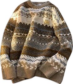 Beige Knit Sweatshirt For Winter, Casual Winter Sweater For Outdoors, Cozy Warm Brown Top, Warm Brown Knit Tops, Warm Winter Sweater For Outdoor, Beige Fair Isle Pattern Tops For Winter, Warm Winter Sweater For Outdoor Wear, Outdoor Winter Sweater, Beige Fair Isle Winter Tops