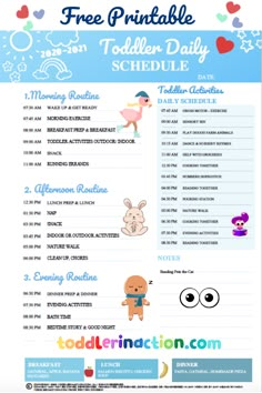 the free printable toddler daily schedule is available for all ages and abilitiess