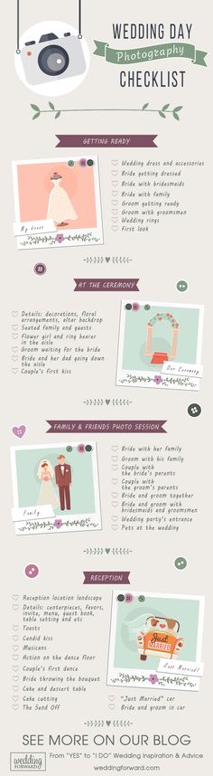 the wedding day checklist is shown in this info sheet, which shows how to use it