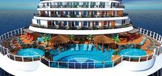 the top deck of a cruise ship with swimming pool