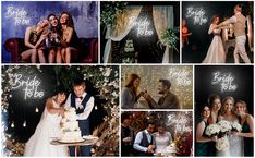 a collage of photos with bride and grooms