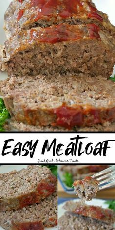 the meatloaf has been sliced and is ready to be eaten with a fork