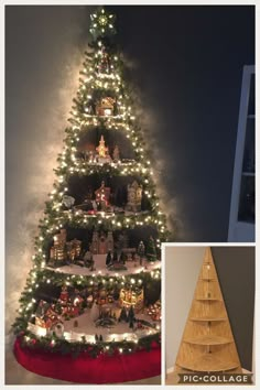 a christmas tree with lights and decorations on it, next to an instagram page