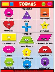 a poster with different shapes and sizes on it's sides, including the words formas