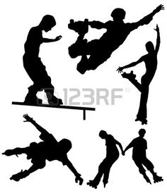 the silhouettes of skateboarders doing tricks on their boards stock photo, images and royalty